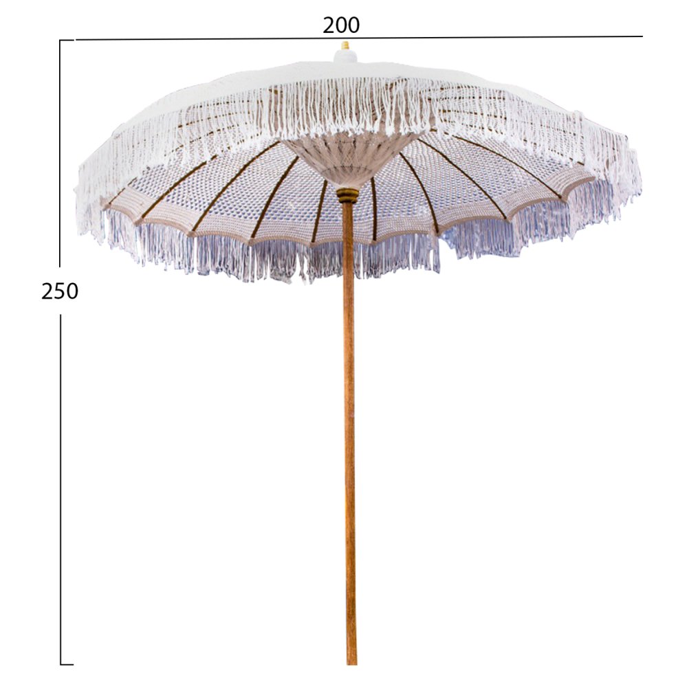 UMBRELLA LUX BEIGE MACRAME TEAK AND BAMBOO Φ200X250