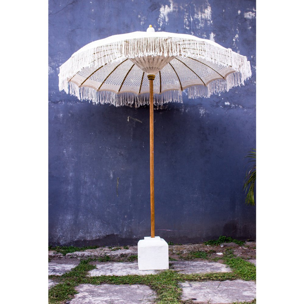 UMBRELLA LUX BEIGE MACRAME TEAK AND BAMBOO Φ200X250