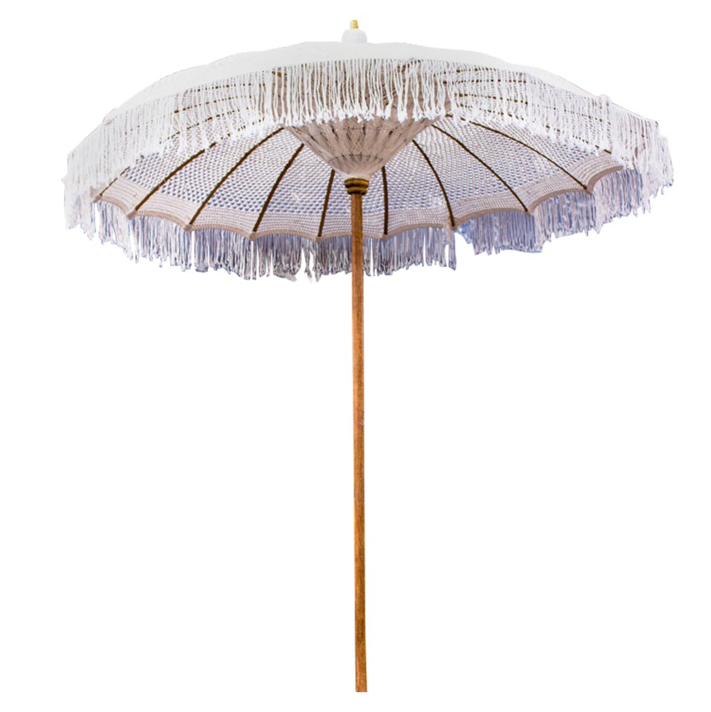 UMBRELLA LUX BEIGE MACRAME TEAK AND BAMBOO Φ200X250