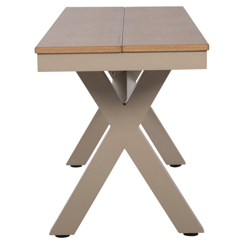 ALUMINIUMBANK CHAMPAGNERFARBE – POLYWOOD-SITZ IN NATÜRLICHER HOLZFARBE 150x36x45Hcm
