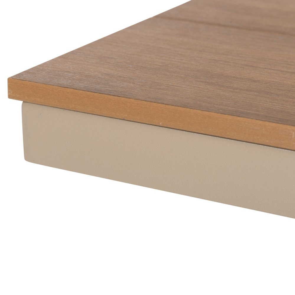ALUMINIUMBANK CHAMPAGNERFARBE – POLYWOOD-SITZ IN NATÜRLICHER HOLZFARBE 150x36x45Hcm