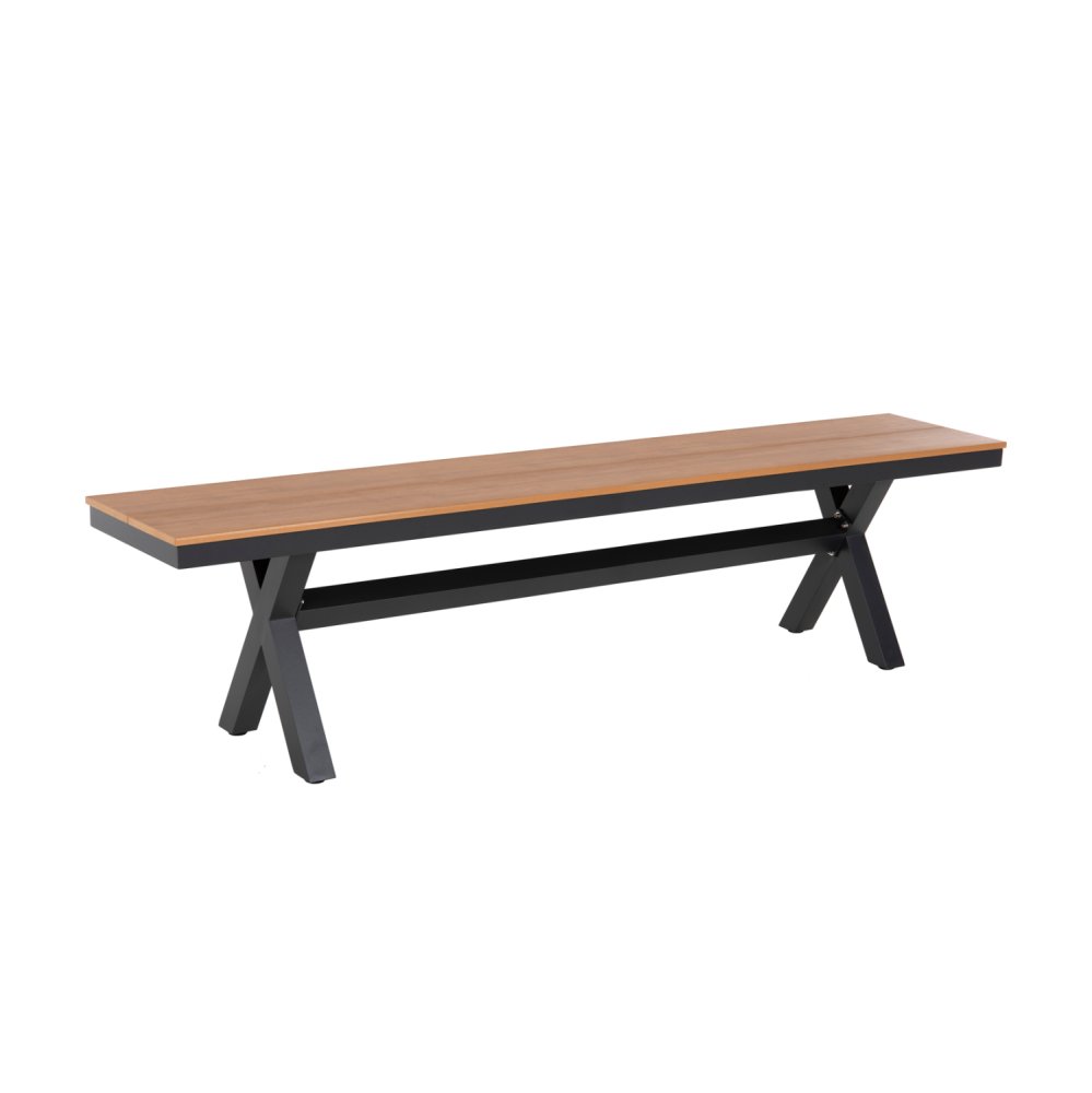 ALUMINIUMBANK ANTHRAZIT- POLYWOOD-SITZ IN NATURHOLZFARBE 220x36x44,5Hcm