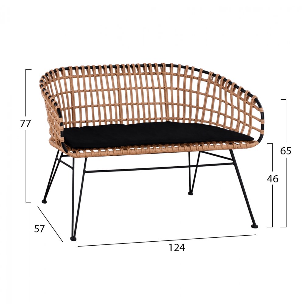 Gartenbank ,,Allegra“ mit Kissen in Schwarz-Beige