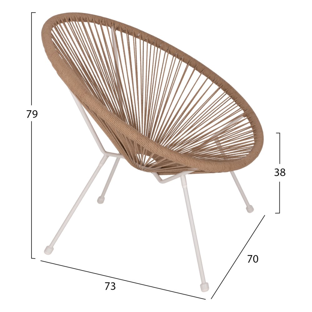 SESSEL ACAPULCO NEST-TYP WEISSES METALL & RATTAN NATUR 70x73x79 cm