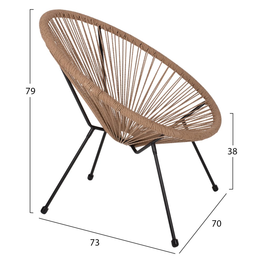 ACAPULCO SESSEL T. FOLIA SCHWARZES METALL MIT GEDREHTEM GEWEBE 70x73x79 cm