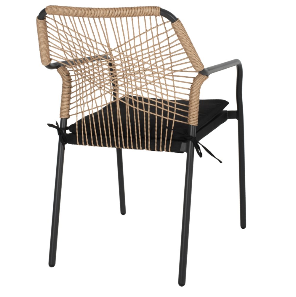 SESSEL AUS SCHWARZEM ALUMINIUM MIT BEIGEM GEWEBE UND KISSEN 53.5x58x84.5