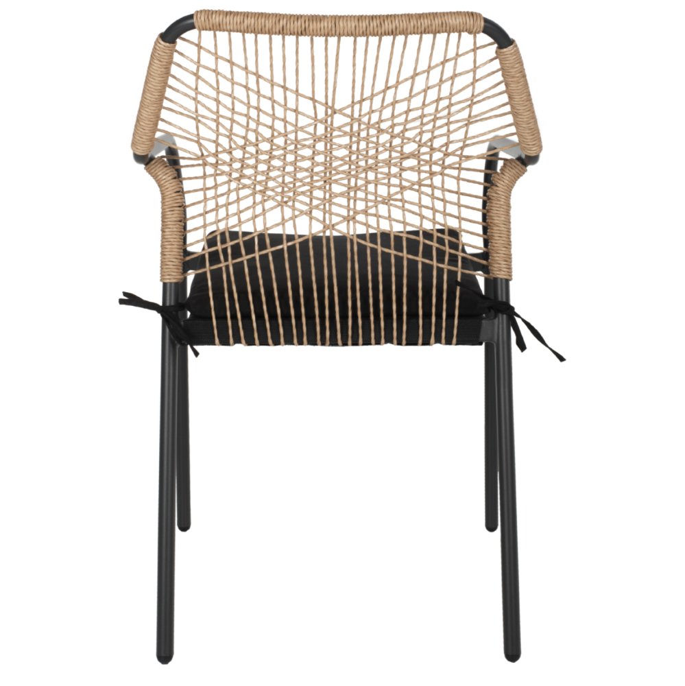 SESSEL AUS SCHWARZEM ALUMINIUM MIT BEIGEM GEWEBE UND KISSEN 53.5x58x84.5