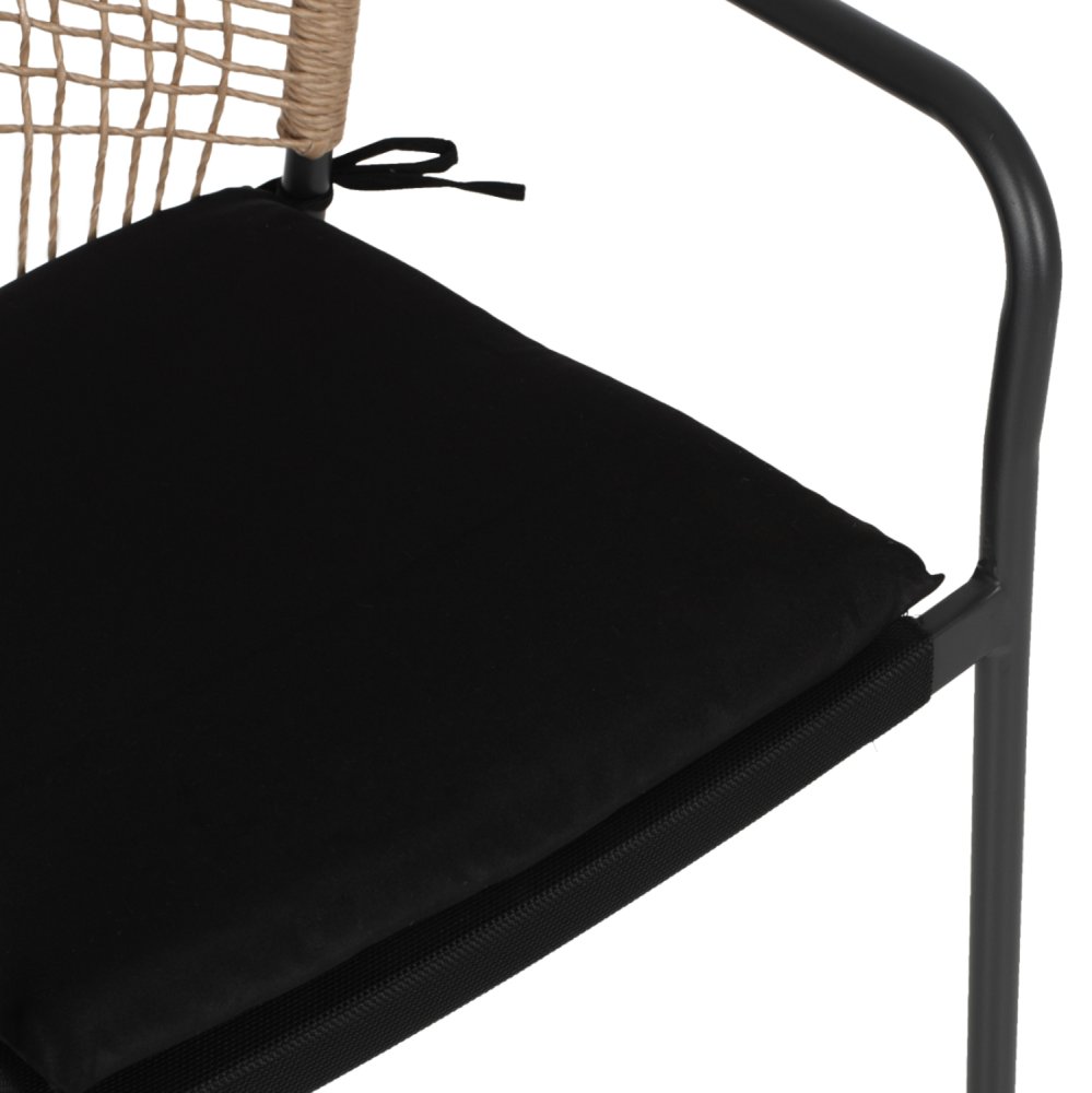 SESSEL AUS SCHWARZEM ALUMINIUM MIT BEIGEM GEWEBE UND KISSEN 53.5x58x84.5