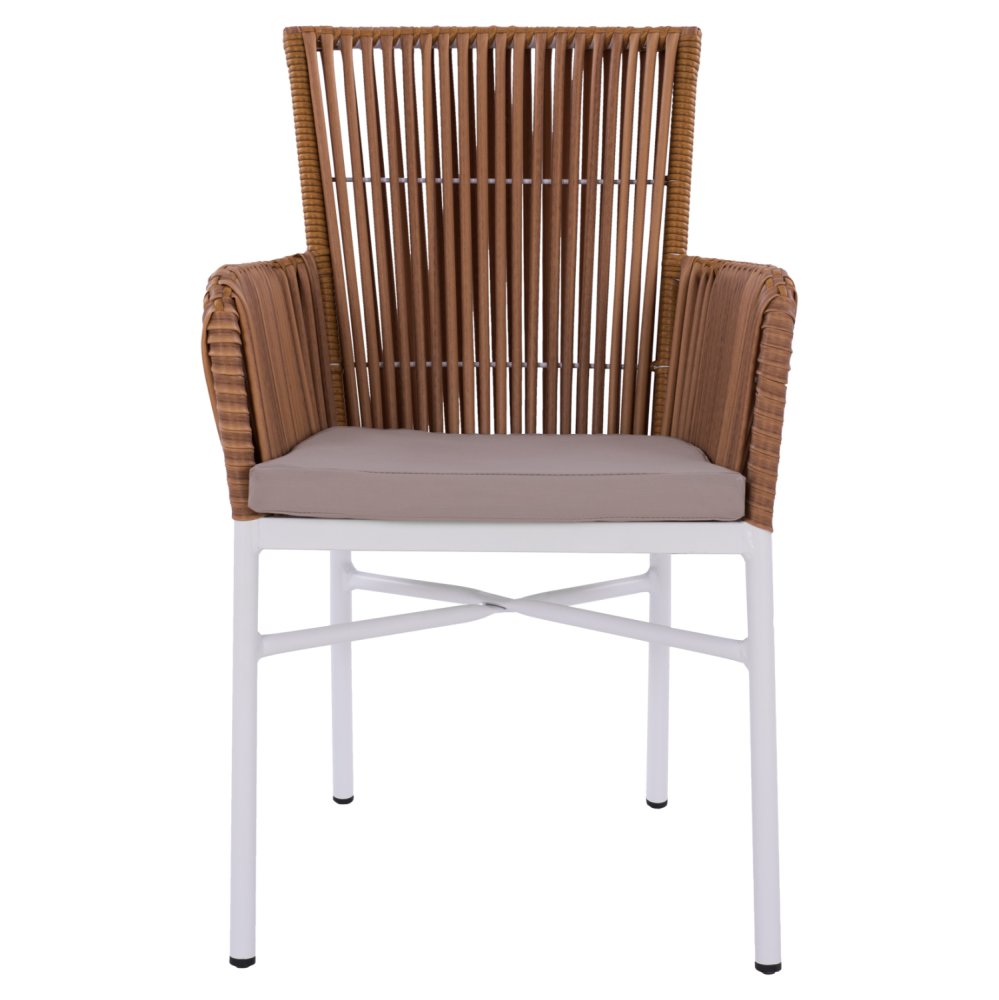 Weißer Sessel aus Rattan Geflecht in Beige