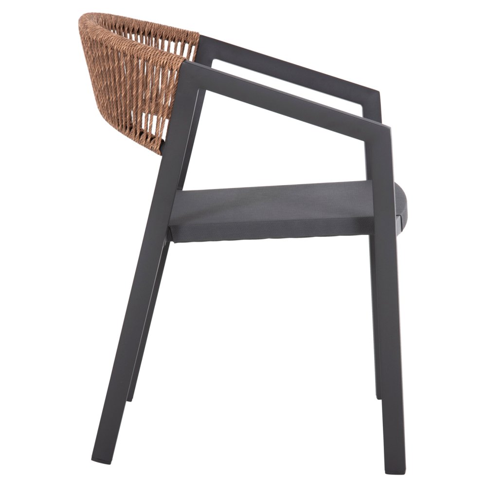 ALUMINIUM-SESSEL CARBON-RAHMEN & TEXTLINE-BEIGE RATTAN 56,5 x 61 x 81,5 cm