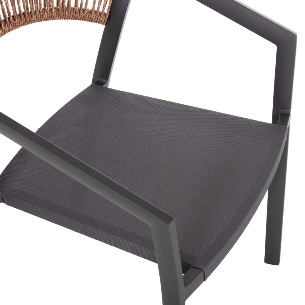 ALUMINIUM-SESSEL CARBON-RAHMEN & TEXTLINE-BEIGE RATTAN 56,5 x 61 x 81,5 cm