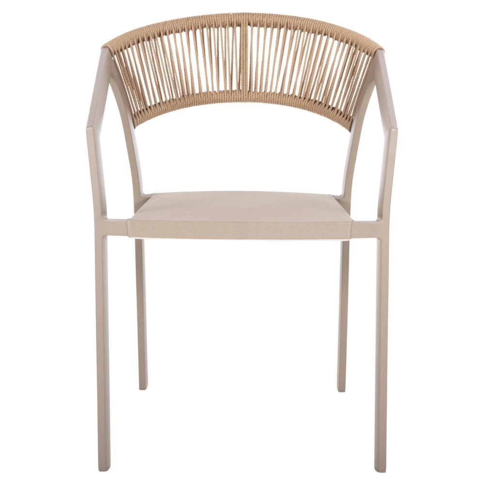SESSEL ALUMINIUM CHAMPAGNER RAHMEN UND TEXTLINE - RÜCKENLEHNE AUS RATTAN IN BEIGE 57x63x82Hcm
