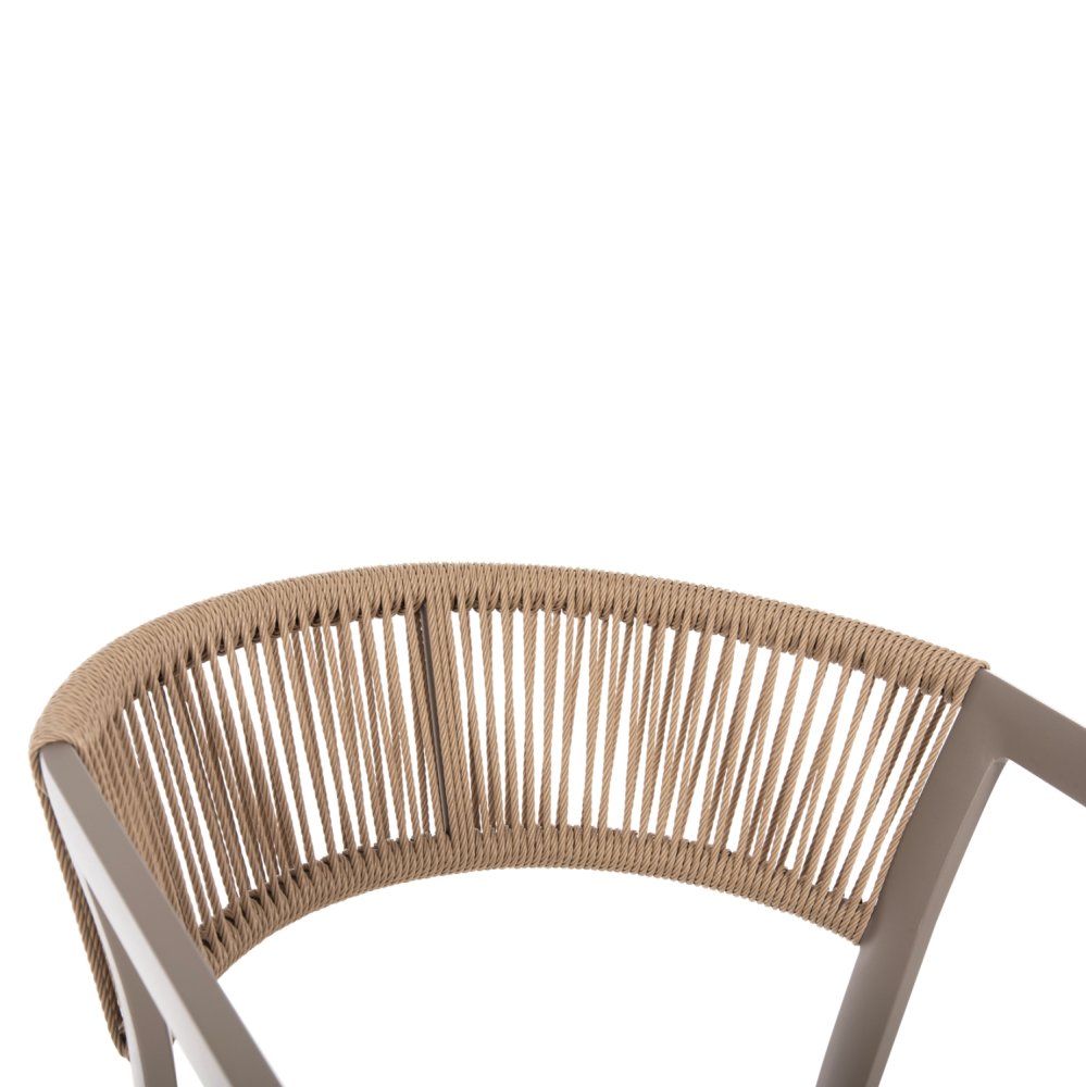 SESSEL ALUMINIUM CHAMPAGNER RAHMEN UND TEXTLINE - RÜCKENLEHNE AUS RATTAN IN BEIGE 57x63x82Hcm