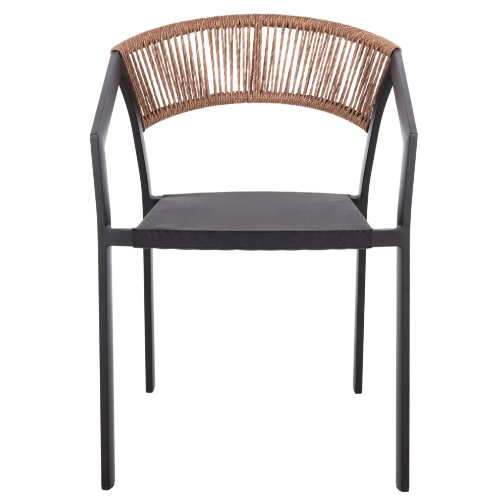 SESSEL ALUMINIUM SCHWARZER RAHMEN UND TEXTLINE - RÜCKENLEHNE AUS RATTAN IN BEIGE 57x63x82Hcm