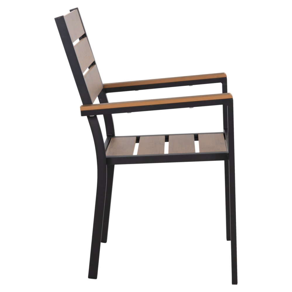 ALUMINUM ARMCHAIR BLACK-POLYWOOD IN NATURAL 55x55x86Hcm