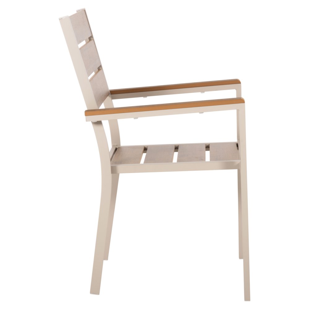 ALUMINIUMSESSEL CHAMPAGNER-POLYWOOD IN NATURAL 55x55x86Hcm