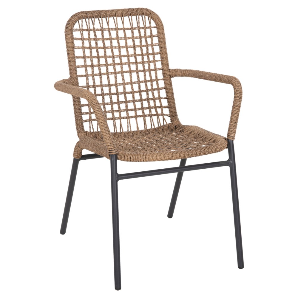 ALUMINIUMSESSEL ANTHRAZITGESTELL - BEIGES SYNTHETISCHES RATTAN 55,5x58x81Hcm