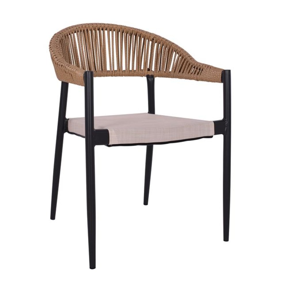 Outdoor-Sessel ,,Raina“ aus Aluminium mit Korbgeflecht in beige 56x55x76 cm.