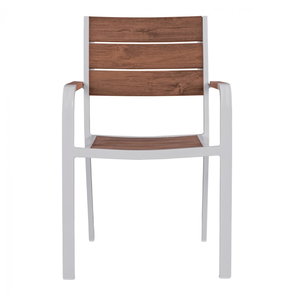 Aluminum Stuhl SAGA mit Armlehne in weiß mit Polywood 55x56x85cm