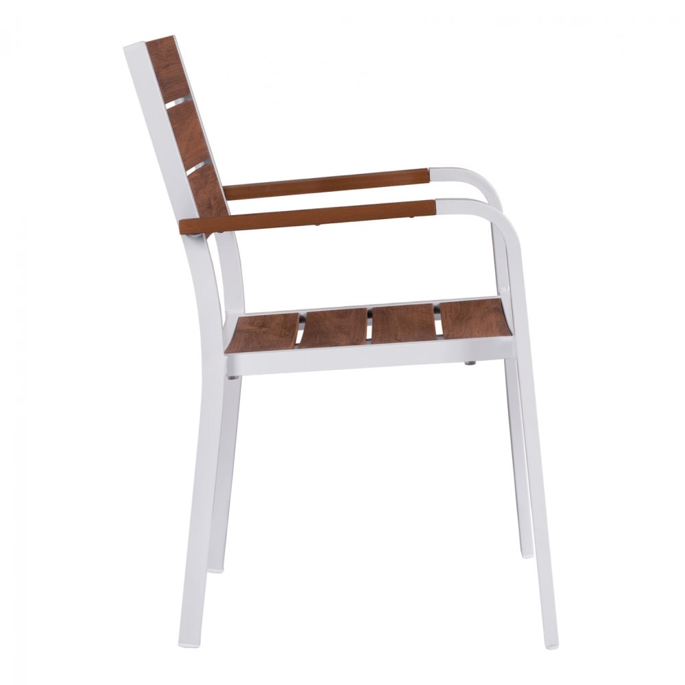 Aluminum Stuhl SAGA mit Armlehne in weiß mit Polywood 55x56x85cm