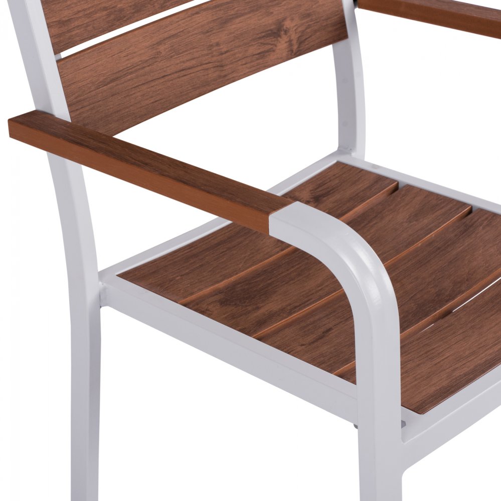 Aluminum Stuhl SAGA mit Armlehne in weiß mit Polywood 55x56x85cm