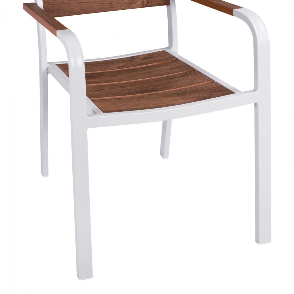 Aluminum Stuhl SAGA mit Armlehne in weiß mit Polywood 55x56x85cm