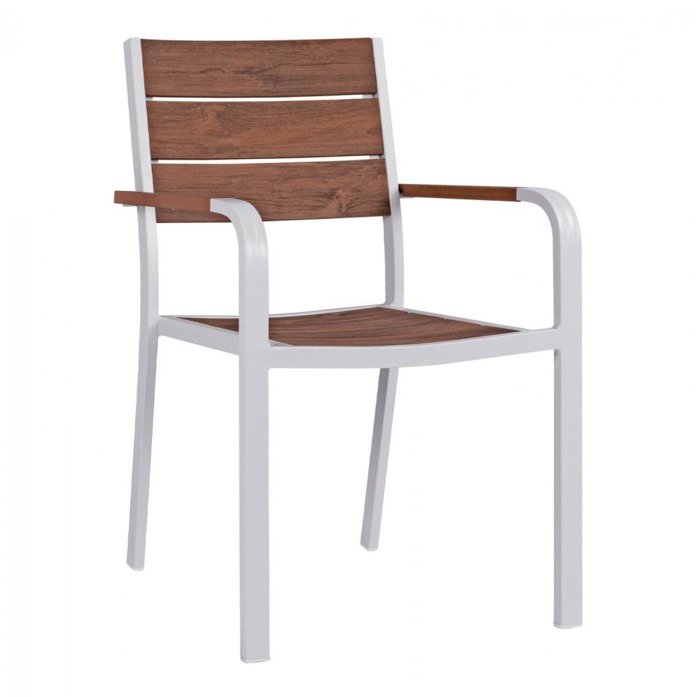 Aluminum Stuhl SAGA mit Armlehne in weiß mit Polywood 55x56x85cm