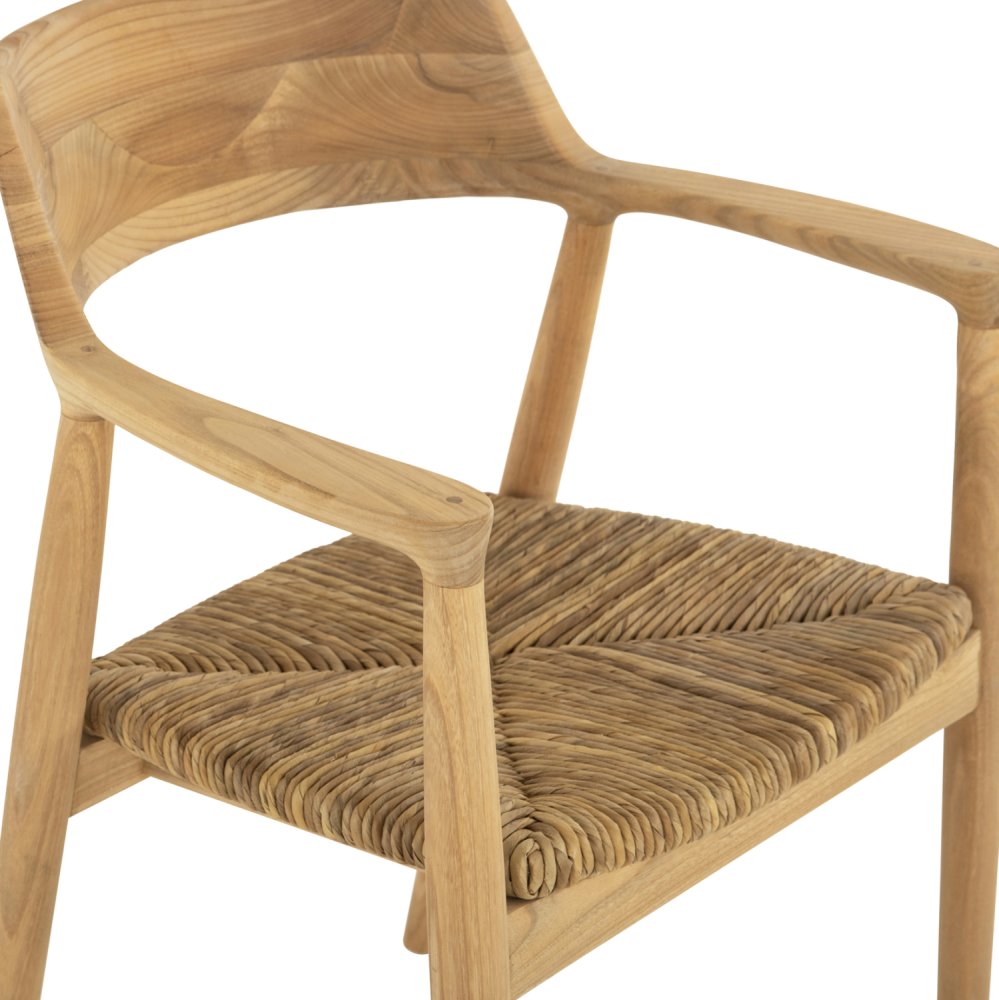SESSEL AUS MASSIVEM TEAKHOLZ UND SITZ IN STROHMATT 58x53x79cm