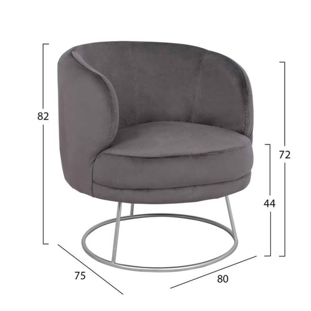 Cocktailsessel Arien in Grau mit silberner Basis