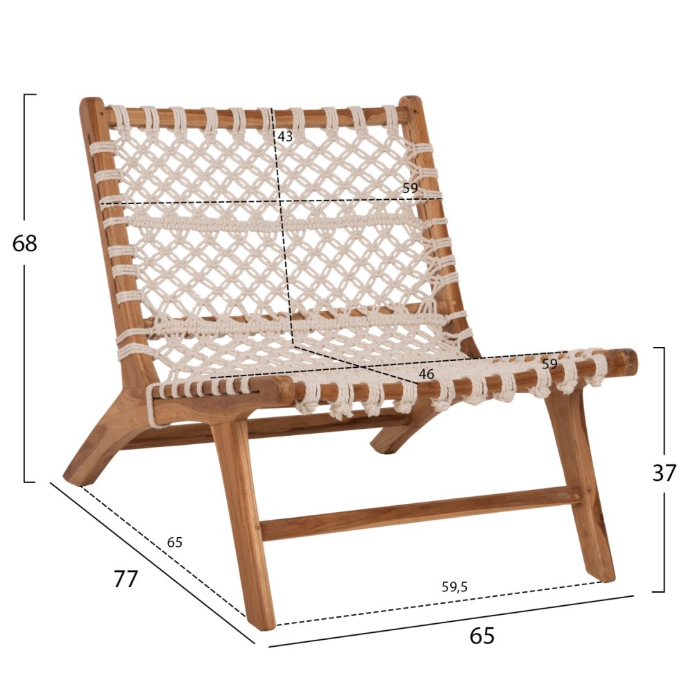 STUHL TEAKHOLZ NATUR UND SEILWEISS 65x78x68Hcm