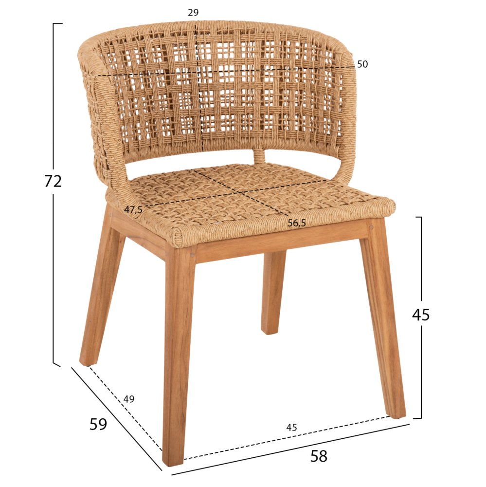 ARMCHAIR INDOORS FARLEY TEAK WOOD-SYNTHETIC ROPE-NATURAL COLOR 57x58x86Hcm
