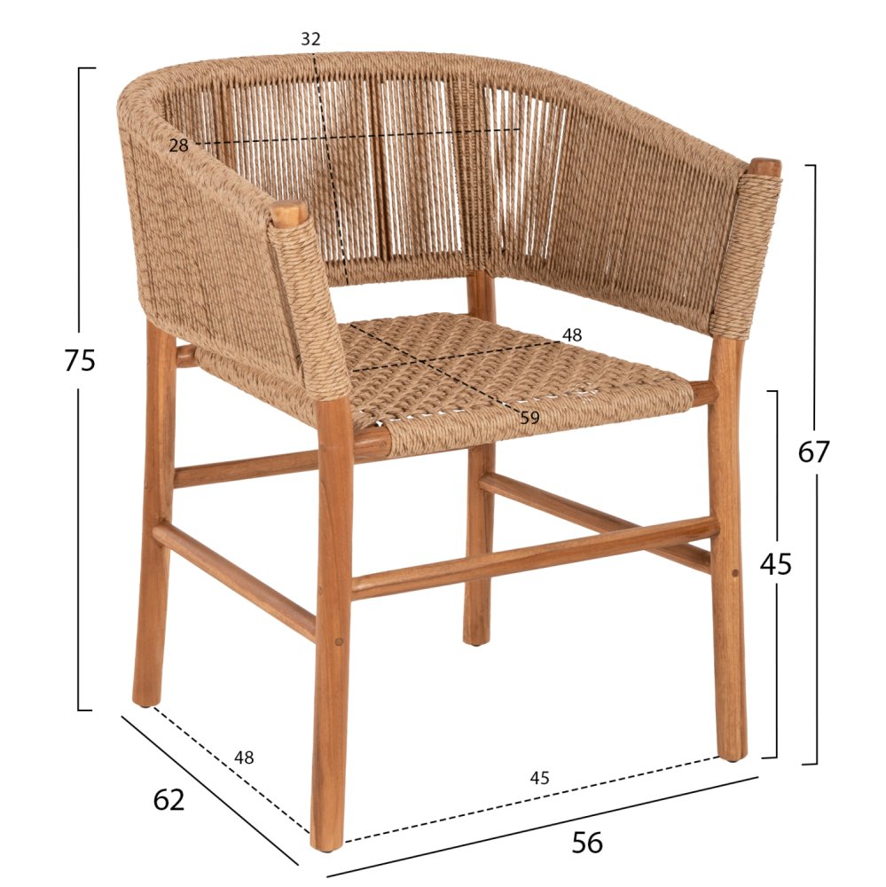 ARMCHAIR IRVINE TEAK WOOD-SYNTHETIC ROPE IN NATURAL COLOR 64x56x76Hcm