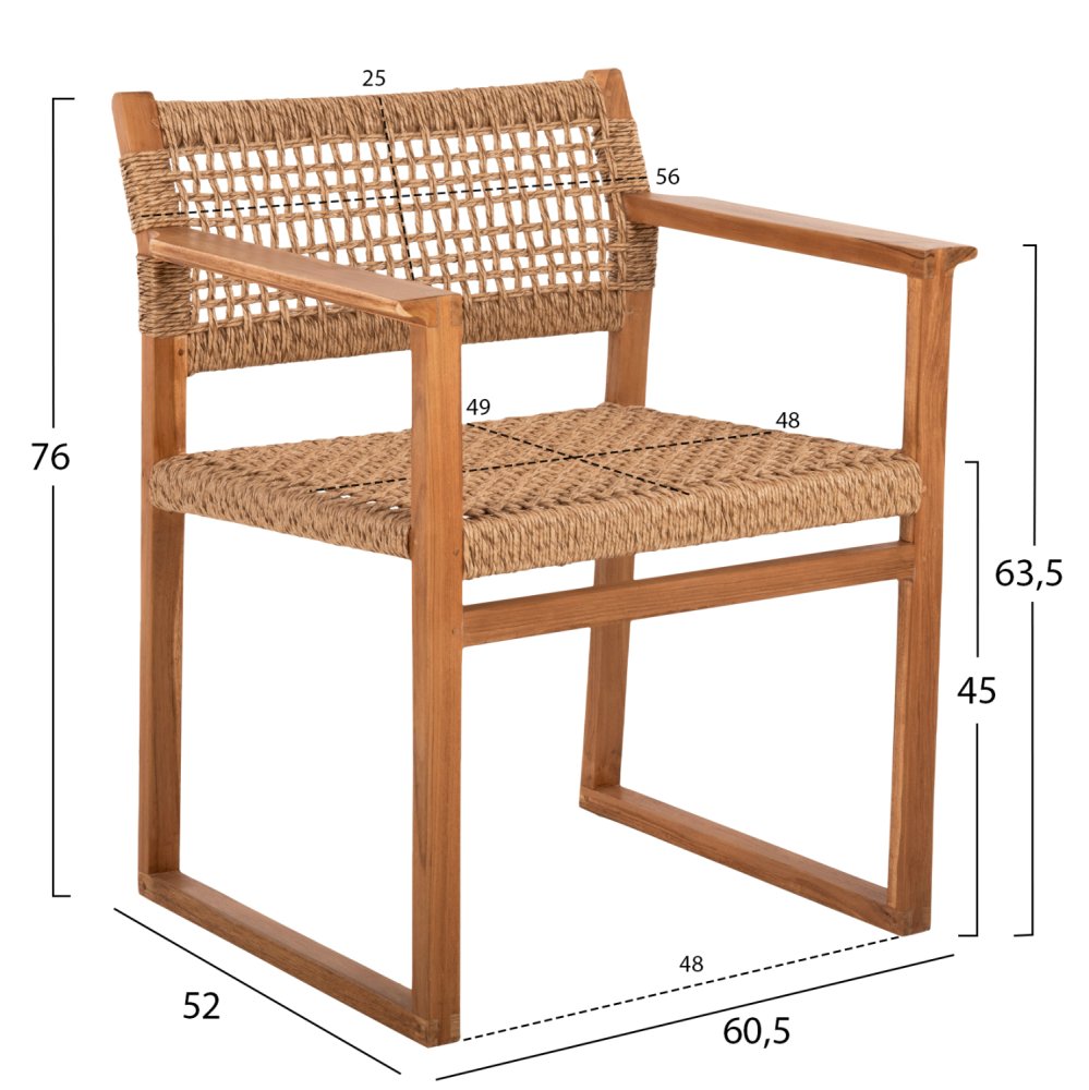 ARMCHAIR NARLEY TEAK WOOD-SYNTHETIC ROPE IN NATURAL COLOR 61x53x76Hcm