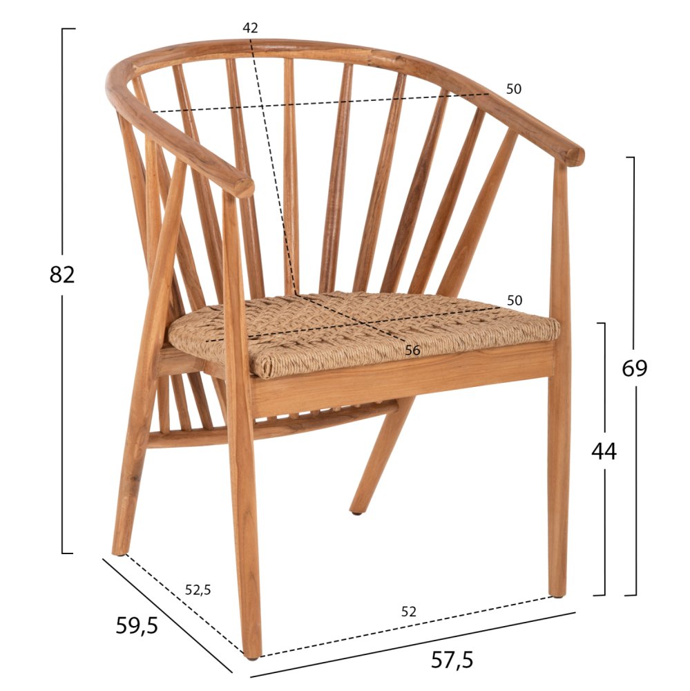 ARMCHAIR PERMAINE TEAK WOOD-SYNTHETIC ROPE IN NATURAL COLOR 60x63x82Hcm