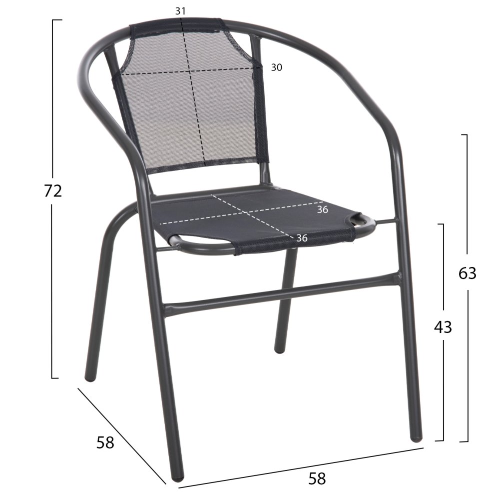 SESSEL OUTDOOR METALL & TEXTILENE IN GRAU 55x58x72Hcm
