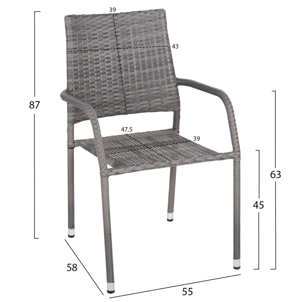 SESSEL OUTDOOR MORNER METALL-GRAU GEFLOCHTEN 55x58x87H