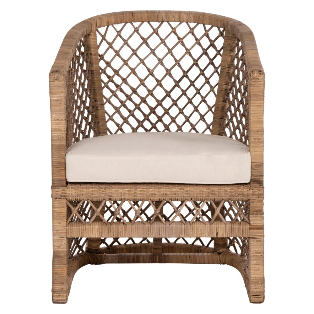SESSEL RATTAN IN NATUR-KISSEN IN ECRU 64x68x87Hcm