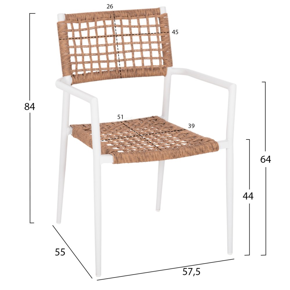 SESSEL ALUMINIUM AUS WEISSEM SYNTHETISCHEM RATTAN IN NATURAL 55,5x55x84Hcm
