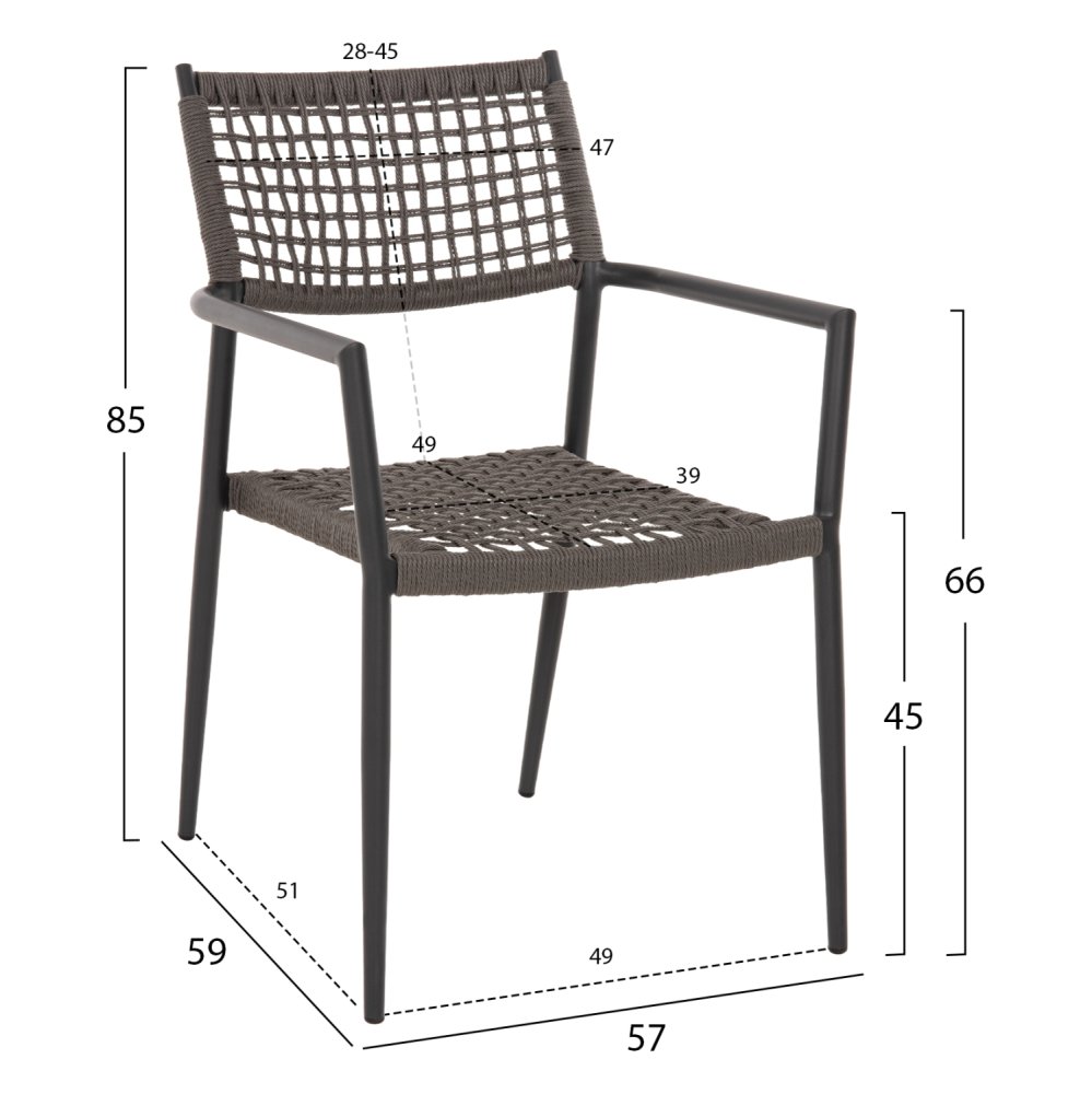SESSEL TRILAN ALUMINIUM IN SCHWARZ-SYNTHETISCHEM RATTAN IN NATUR 57x59x85cm