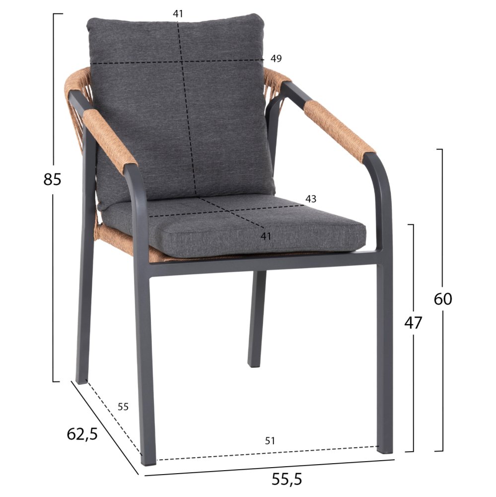 SESSEL AUS CARBON ALUMINIUM & KISSEN-BRAUN PERATTAN 57x61x75cm.