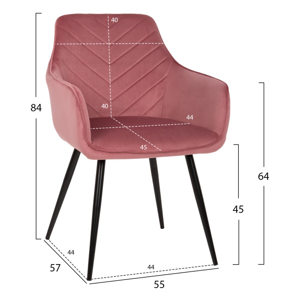 LATRELL SESSEL ROSE SAMT & SCHWARZE METALLBEINE 55x57x84cm