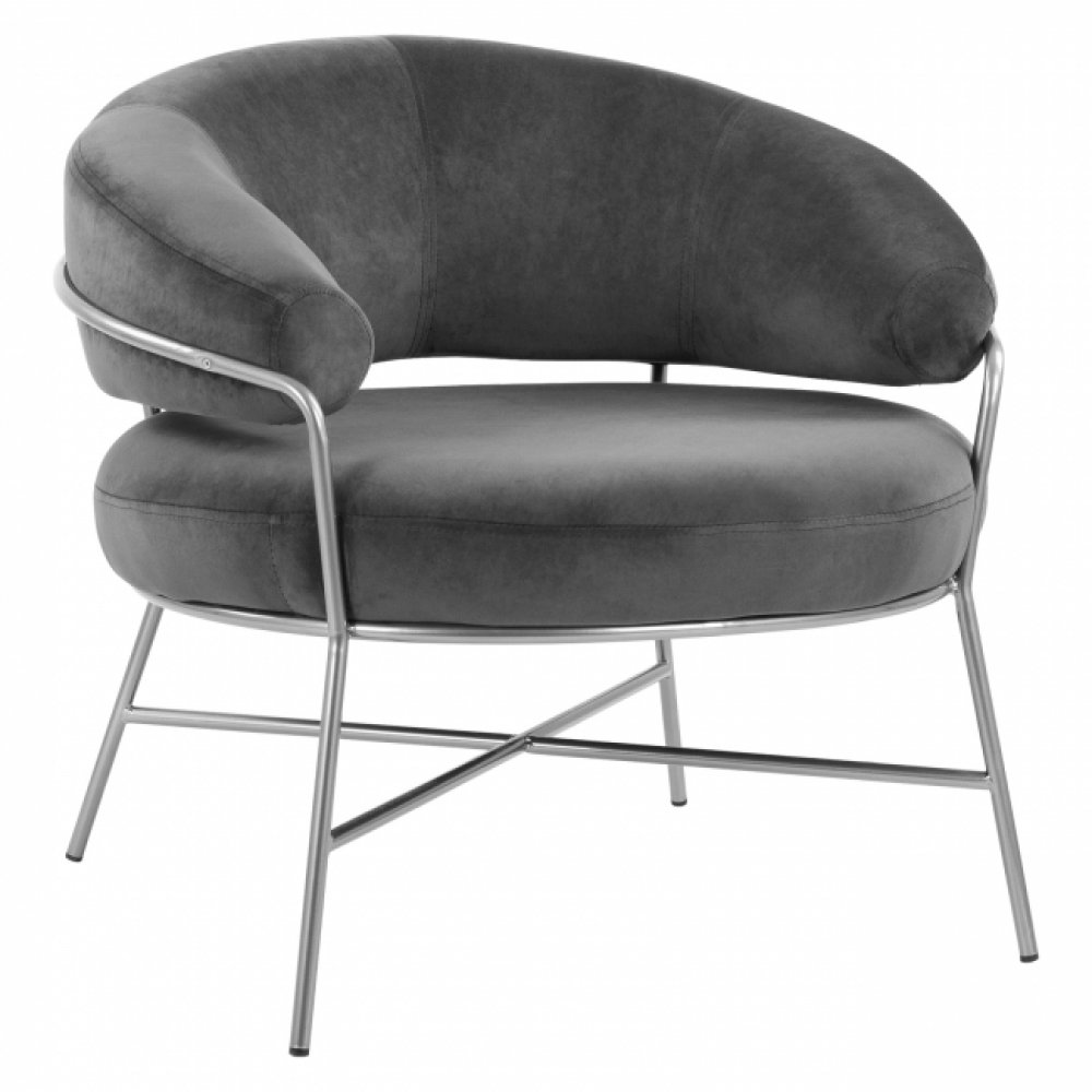 Trudi Sessel aus Samt in Grau mit Metallrahmen in Silber