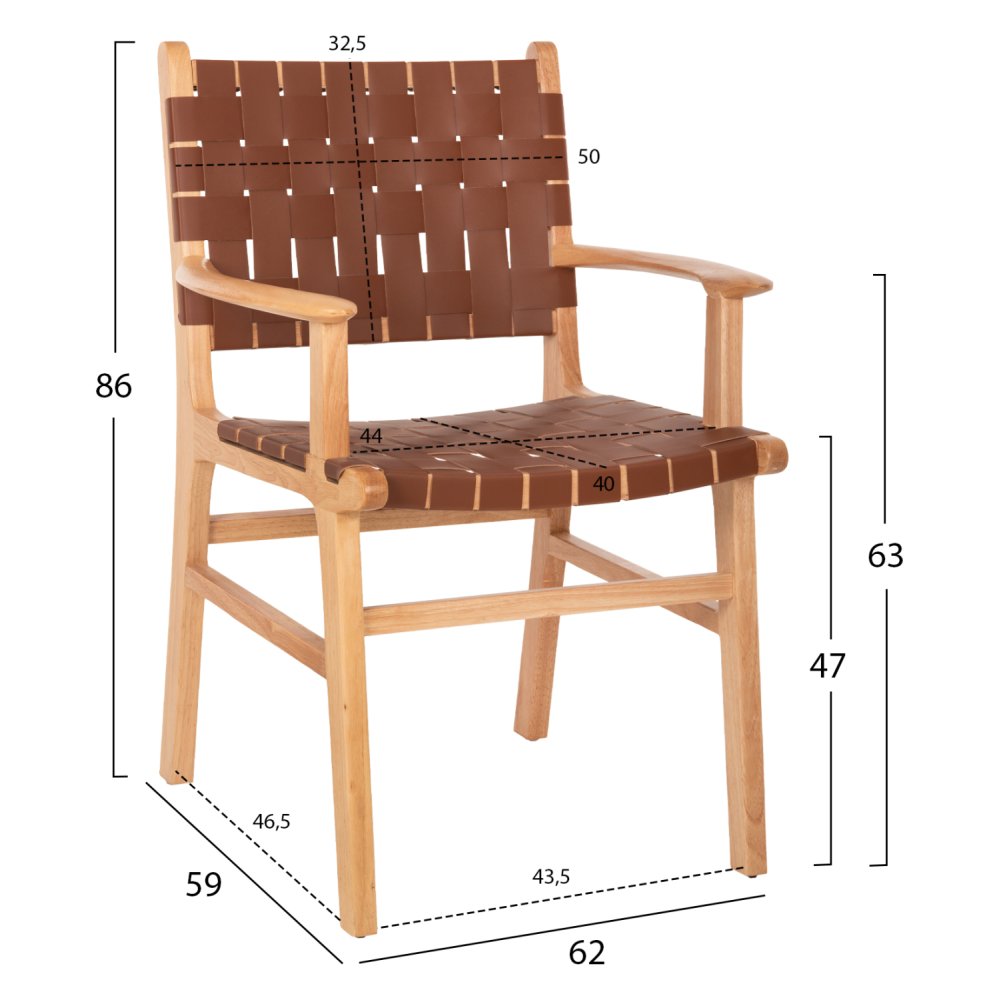ARMCHAIR FELIPE TOON WOOD PU LEATHER BROWN 62x59x86 cm