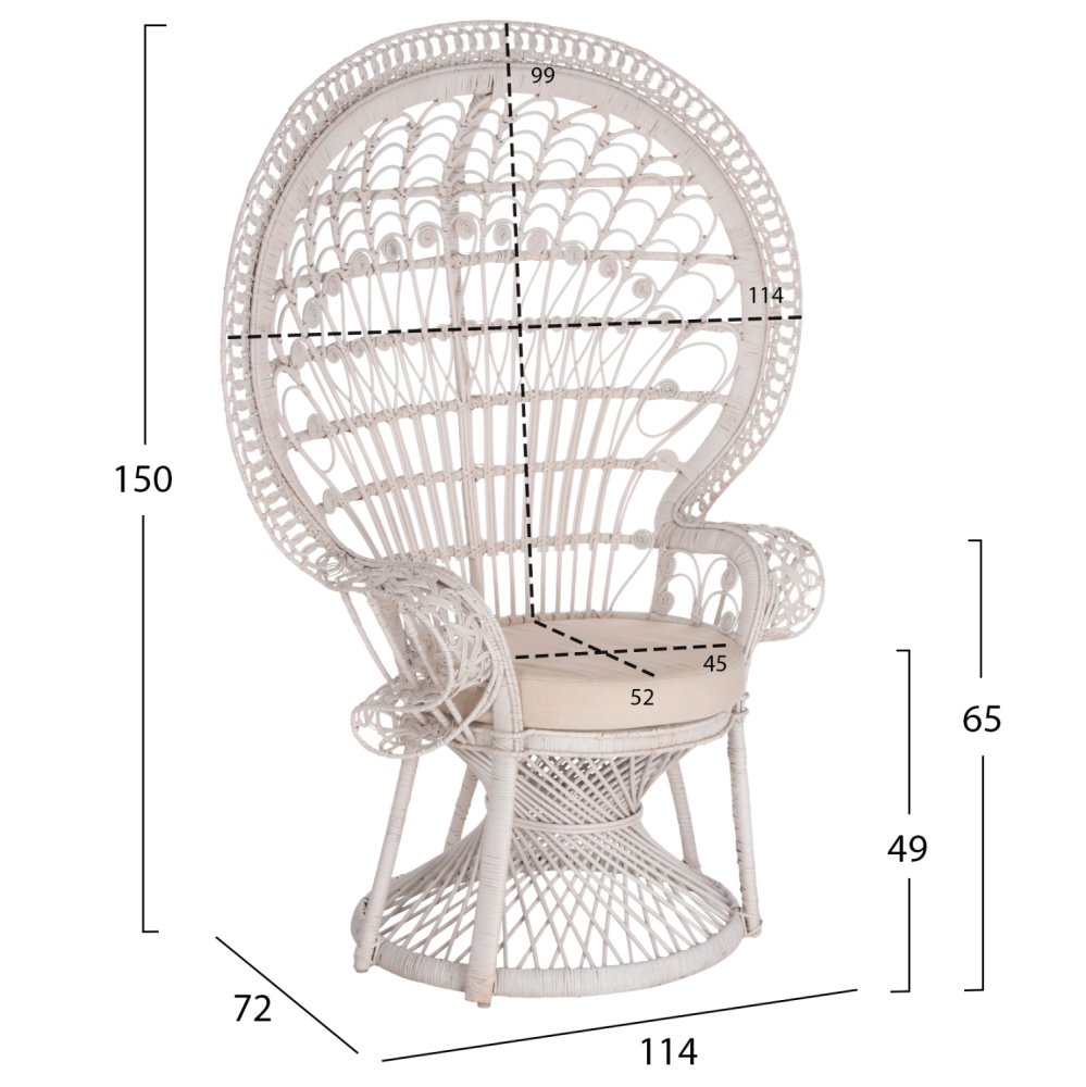 ΠΟΛΥΘΡΟΝΑ ROYAL PEACOCK RATTAN ΣΕ ΛΕΥΚΟ-ΜΑΞΙΛΑΡΙ ΛΕΥΚΟ 114x72x150Yεκ.