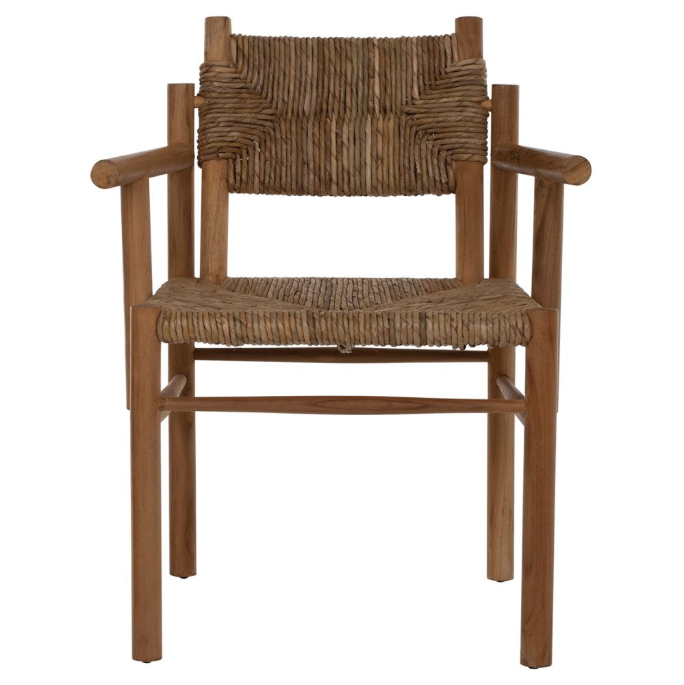 ARMCHAIR SOLID TEAK & RUSH-MATT- NATURAL 53X55X82