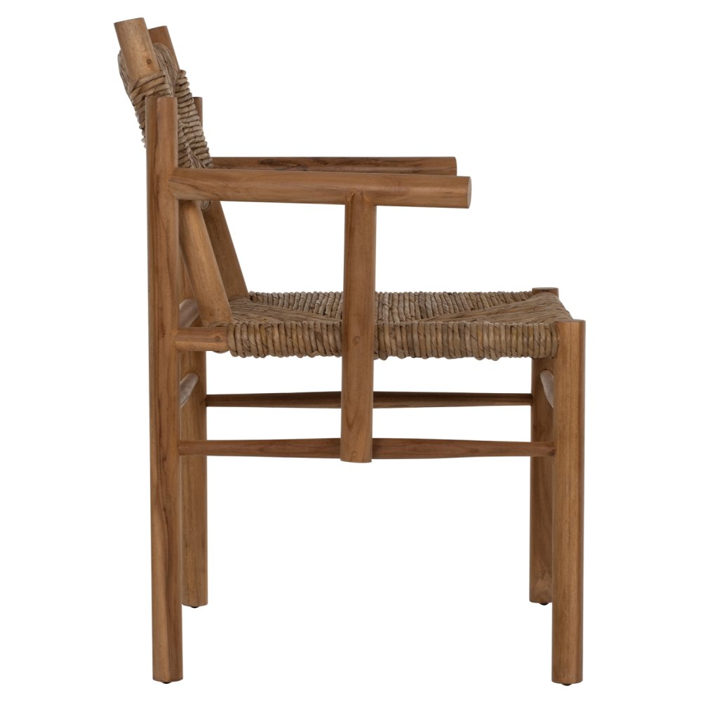 ARMCHAIR SOLID TEAK & RUSH-MATT- NATURAL 53X55X82