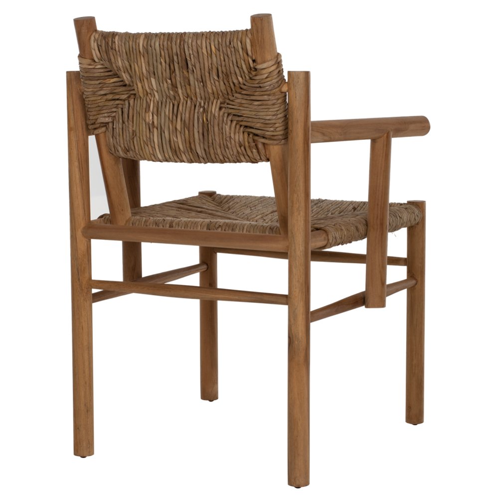 ARMCHAIR SOLID TEAK & RUSH-MATT- NATURAL 53X55X82