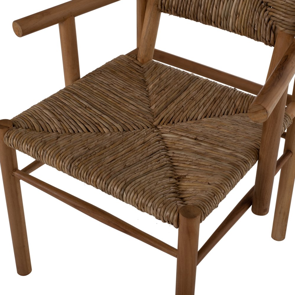 ARMCHAIR SOLID TEAK & RUSH-MATT- NATURAL 53X55X82
