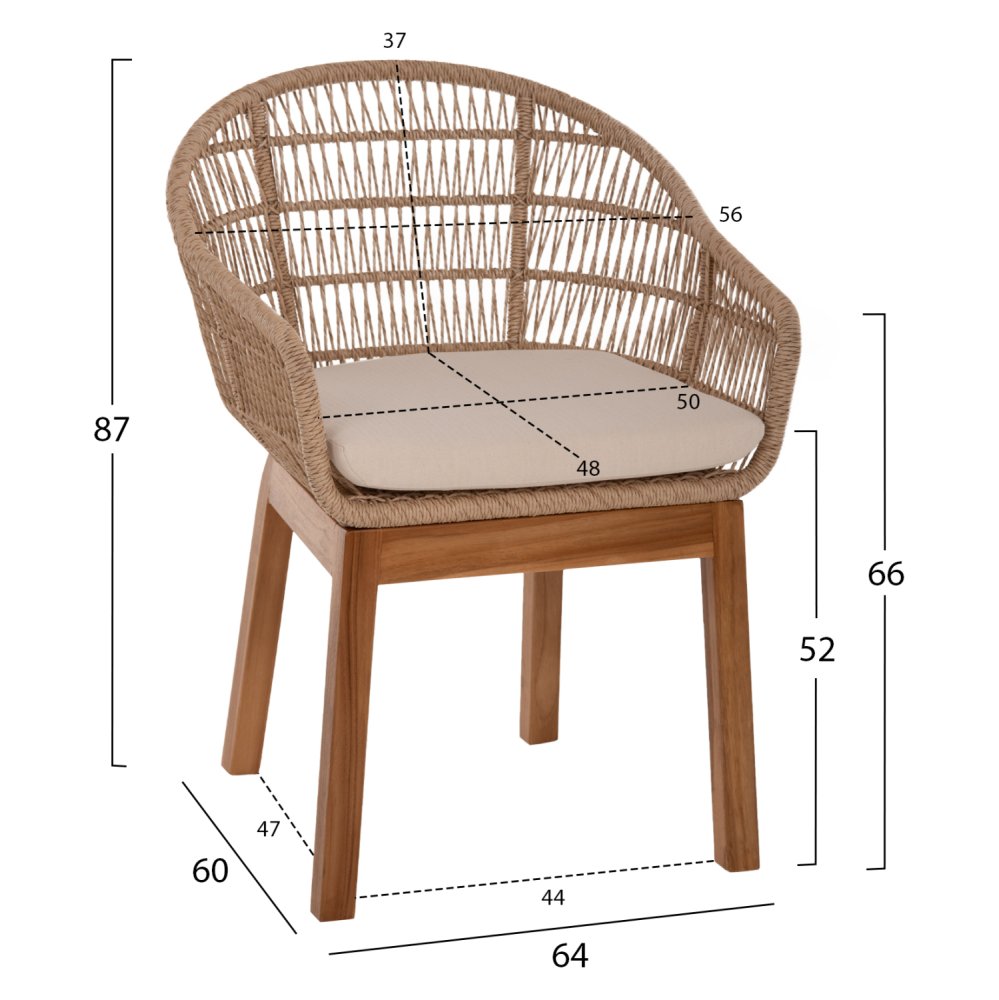 SESSEL AMORA aus recyceltem Teakholz, Gestell aus Aluminium und Polyrattan, 64 x 60 x 87 cm