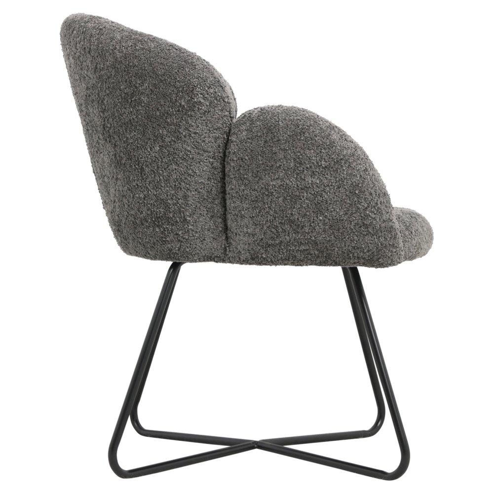 ARMCHAIR GREY BOUCLE-BLACK METAL BASE 82x62x72Hcm